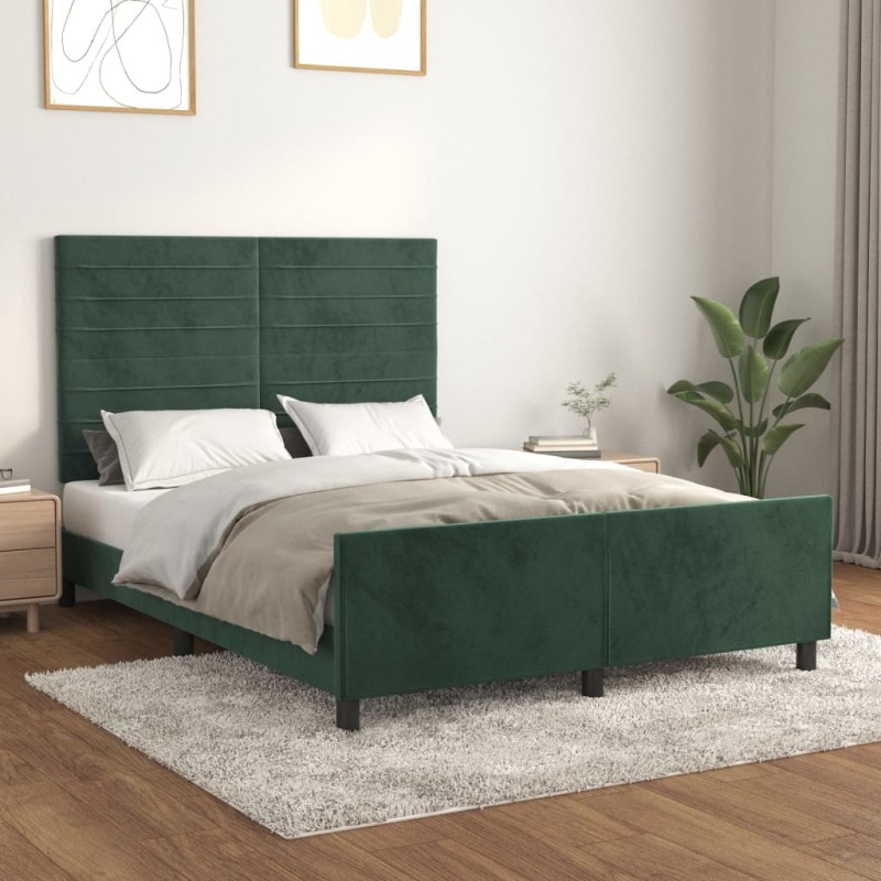 vidaXL Estructura cama con cabecero terciopelo verde oscuro 140x190 cm vidaXL Estructura cama con cabecero terciopelo verde oscuro 140x190 cm