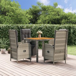 vidaXL Set comedor de jardín 5 piezas con cojines ratán sintético gris