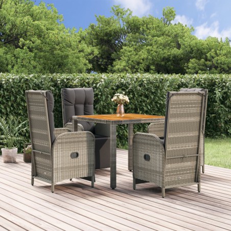 vidaXL Set comedor de jardín 5 piezas con cojines ratán sintético gris
