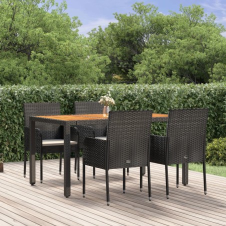 vidaXL Set de muebles jardín 5 pzas con cojines ratán sintético negro