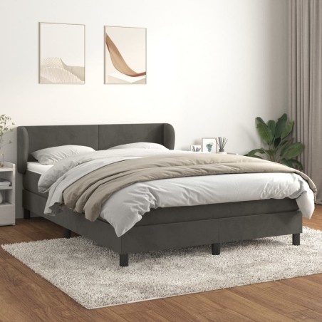 vidaXL Cama box spring con colchón terciopelo gris oscuro 140x190 cm