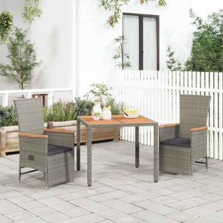 vidaXL Set comedor de jardín 3 piezas con cojines ratán sintético gris