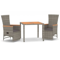 vidaXL Set comedor de jardín 3 piezas con cojines ratán sintético gris