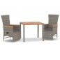 vidaXL Set comedor de jardín 3 piezas con cojines ratán sintético gris