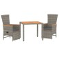 vidaXL Set comedor de jardín 3 piezas con cojines ratán sintético gris