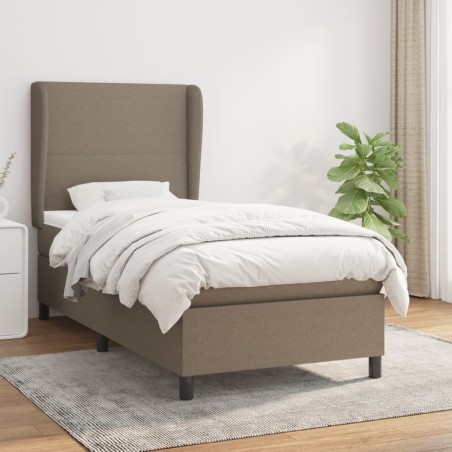 vidaXL Cama box spring con colchón tela gris taupe 90x200 cm