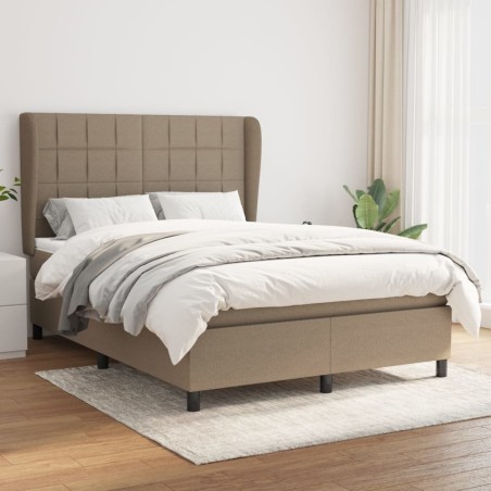 vidaXL Cama box spring con colchón tela gris taupe 140x200 cm