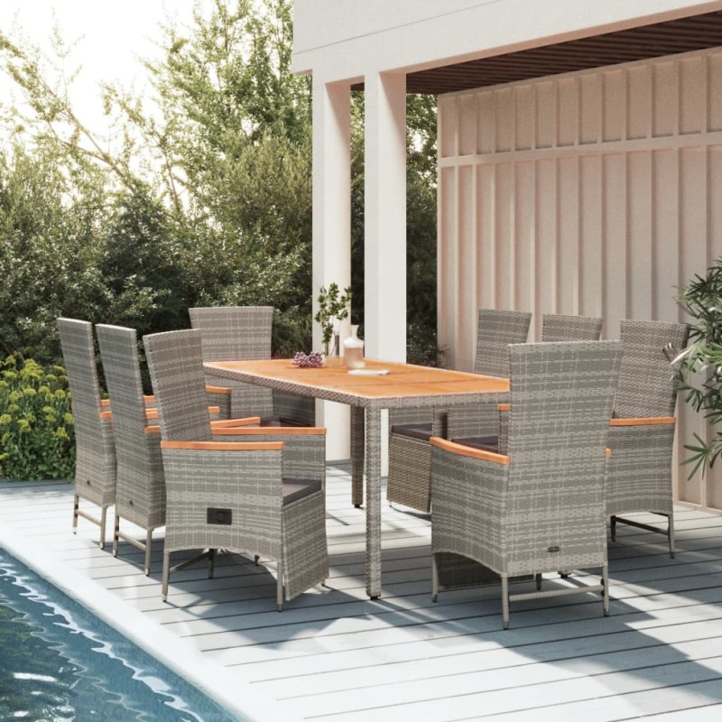 vidaXL Set comedor jardín 9 pzas y cojines ratán sintético gris vidaXL Set comedor jardín 9 pzas y cojines ratán sintético gris