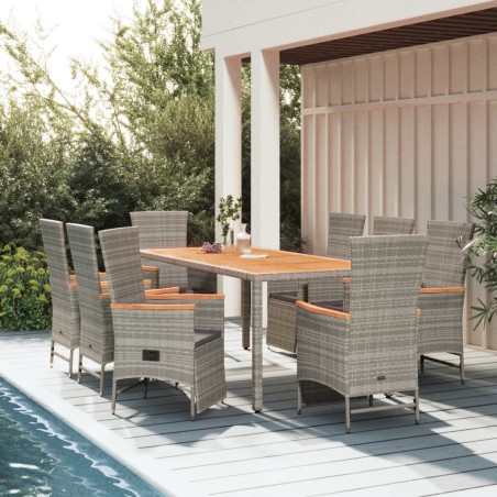 vidaXL Set comedor jardín 9 pzas y cojines ratán sintético gris