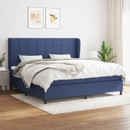 vidaXL Cama box spring con colchón tela azul 200x200 cm