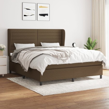 vidaXL Cama box spring con colchón tela marrón oscuro 180x200 cm