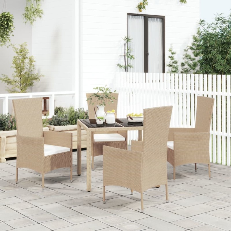 vidaXL Set comedor de jardín 5 pzas con cojines ratán sintético beige vidaXL Set comedor de jardín 5 pzas con cojines ratán sintético beige