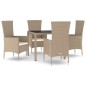 vidaXL Set comedor de jardín 5 pzas con cojines ratán sintético beige vidaXL Set comedor de jardín 5 pzas con cojines ratán sintético beige