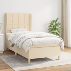 vidaXL Cama box spring con colchón tela color crema 90x200 cm