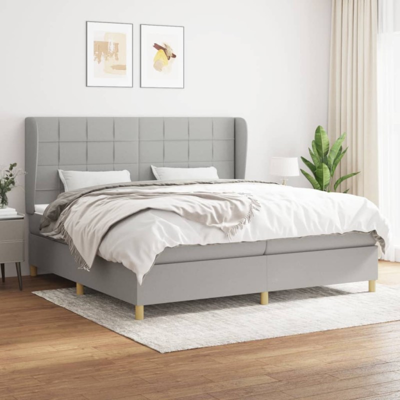 vidaXL Cama box spring con colchón tela gris claro 200x200 cm vidaXL Cama box spring con colchón tela gris claro 200x200 cm