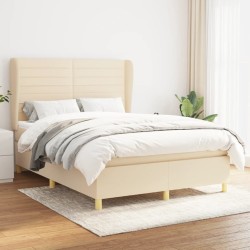 vidaXL Cama box spring con colchón tela color crema 140x200 cm