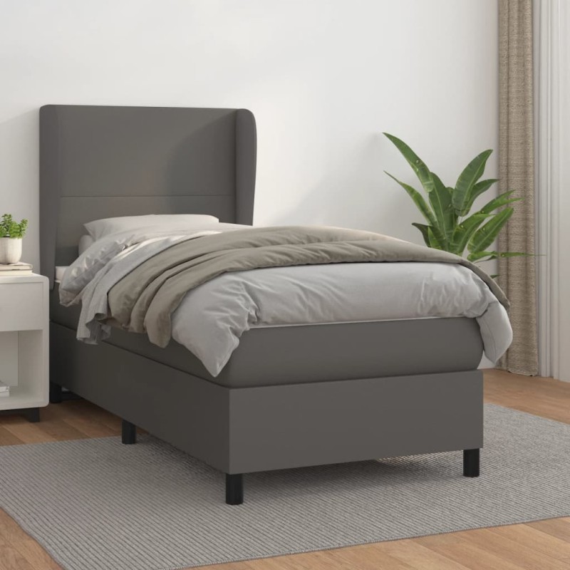 vidaXL Cama box spring con colchón cuero sintético gris 90x190 cm vidaXL Cama box spring con colchón cuero sintético gris 90x190 cm