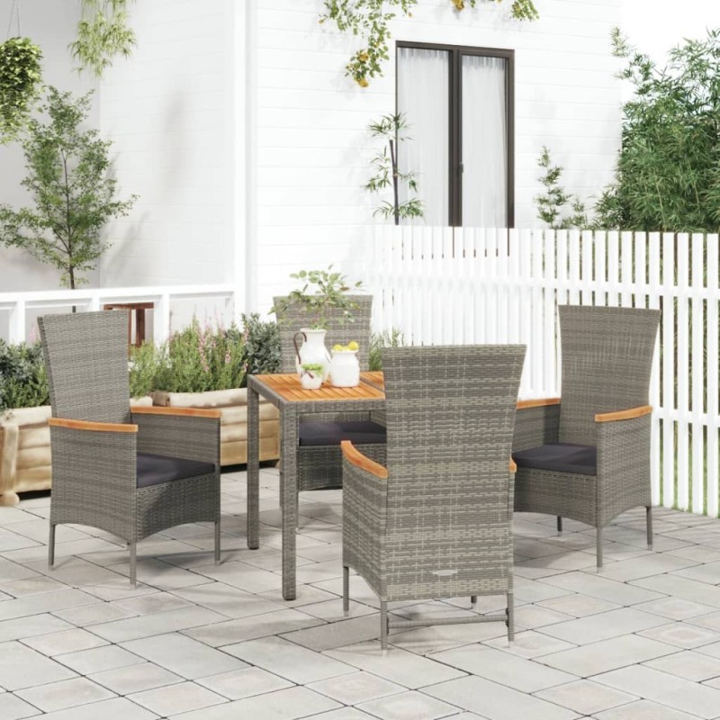 vidaXL Set comedor de jardín 5 piezas con cojines ratán sintético gris vidaXL Set comedor de jardín 5 piezas con cojines ratán sintético gris