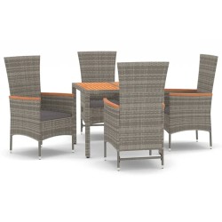 vidaXL Set comedor de jardín 5 piezas con cojines ratán sintético gris