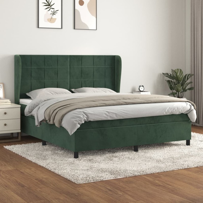 vidaXL Cama box spring con colchón terciopelo verde oscuro 180x200 cm vidaXL Cama box spring con colchón terciopelo verde oscuro 180x200 cm