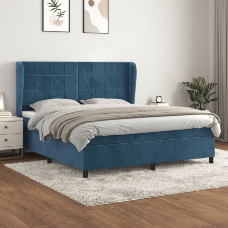 vidaXL Cama box spring con colchón terciopelo azul oscuro 160x200 cm