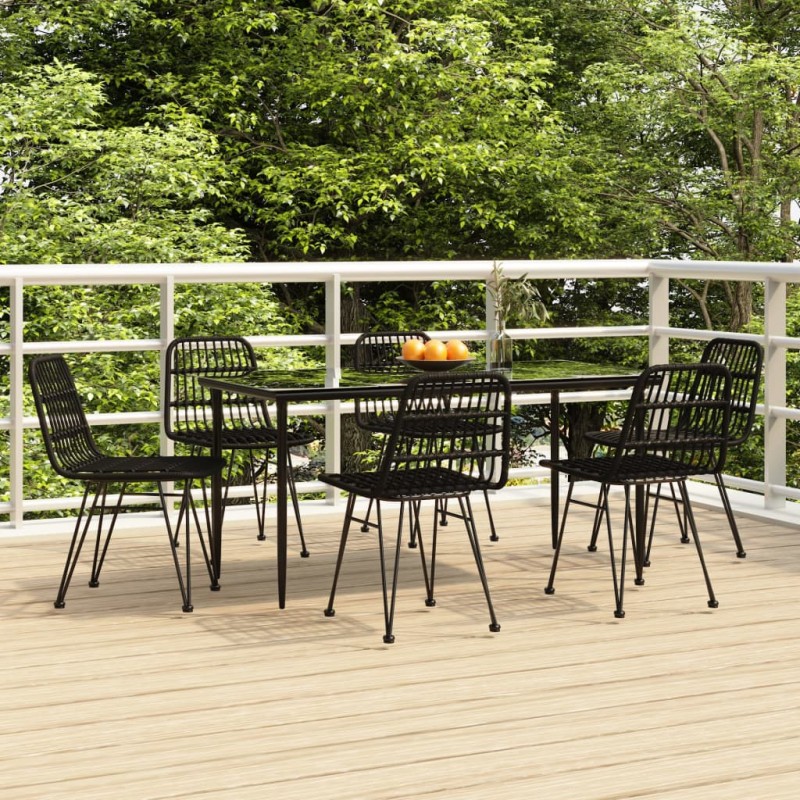 vidaXL Juego de comedor de jardín 7 piezas ratán sintético negro vidaXL Juego de comedor de jardín 7 piezas ratán sintético negro