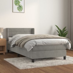 vidaXL Cama box spring con colchón terciopelo gris claro 80x200 cm