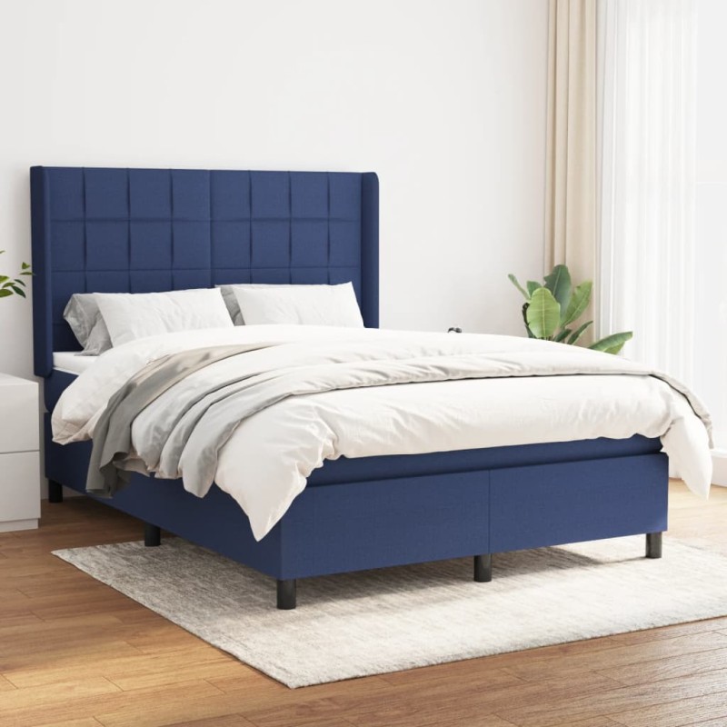 vidaXL Cama box spring con colchón tela azul 140x190 cm vidaXL Cama box spring con colchón tela azul 140x190 cm