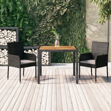 vidaXL Set comedor de jardín 3 pzas con cojines ratán sintético negro