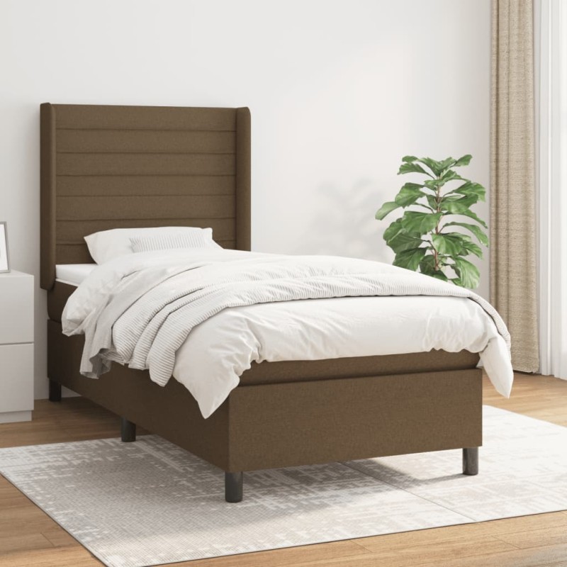 vidaXL Cama box spring con colchón tela marrón oscuro 90x200 cm vidaXL Cama box spring con colchón tela marrón oscuro 90x200 cm