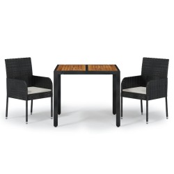 vidaXL Set comedor de jardín 3 pzas con cojines ratán sintético negro