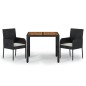 vidaXL Set comedor de jardín 3 pzas con cojines ratán sintético negro vidaXL Set comedor de jardín 3 pzas con cojines ratán sintético negro