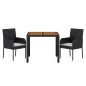 vidaXL Set comedor de jardín 3 pzas con cojines ratán sintético negro vidaXL Set comedor de jardín 3 pzas con cojines ratán sintético negro