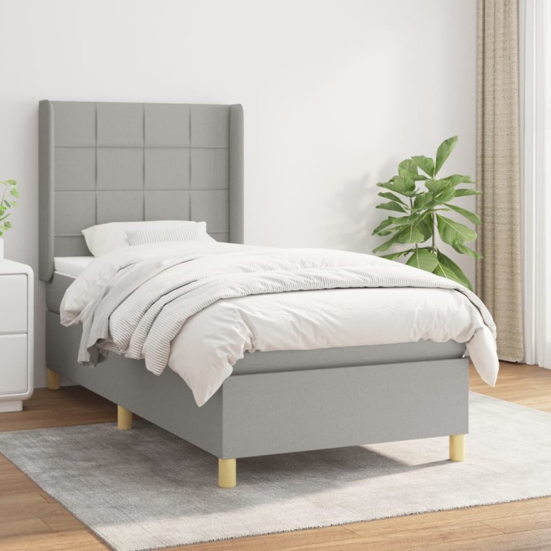 vidaXL Cama box spring con colchón tela gris claro 100x200 cm vidaXL Cama box spring con colchón tela gris claro 100x200 cm
