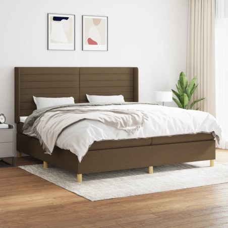 vidaXL Cama box spring con colchón tela marrón oscuro 200x200 cm