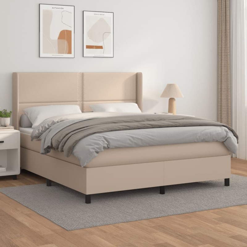 vidaXL Cama box spring con colchón cuero sintético capuchino 180x200cm vidaXL Cama box spring con colchón cuero sintético capuchino 180x200cm