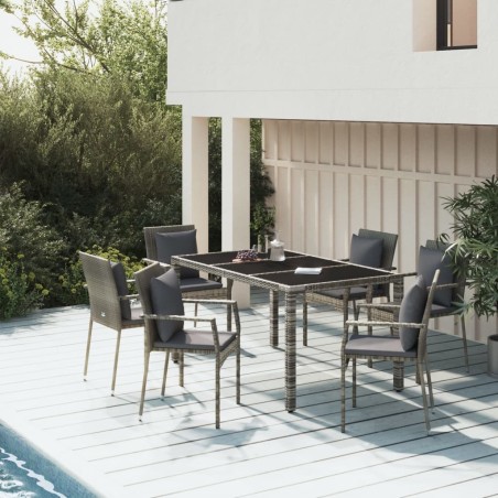 vidaXL Set comedor jardín 7 pzas y cojines ratán sintético gris