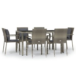 vidaXL Set comedor jardín 7 pzas y cojines ratán sintético gris