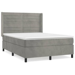vidaXL Cama box spring con colchón terciopelo gris claro 140x200 cm