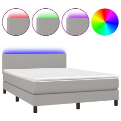 vidaXL Cama box spring con colchón tela y LED gris claro 140x190 cm