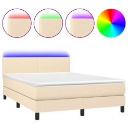 vidaXL Cama box spring con colchón y LED tela crema 140x190 cm