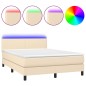 vidaXL Cama box spring con colchón y LED tela crema 140x190 cm vidaXL Cama box spring con colchón y LED tela crema 140x190 cm
