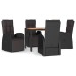 vidaXL Juego comedor jardín 5 pzas madera acacia ratán sintético negro