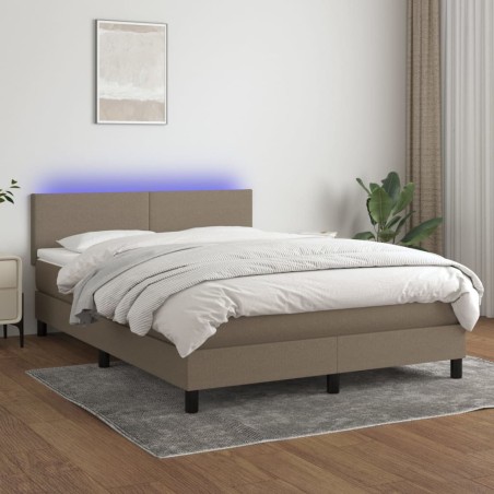 vidaXL Cama box spring con colchón LED tela gris taupe 140x200 cm