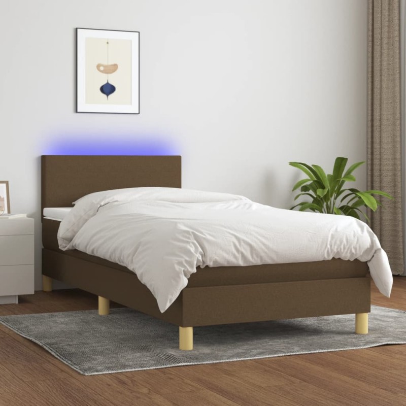 vidaXL Cama box spring colchón y luces LED tela marrón oscuro 80x200cm vidaXL Cama box spring colchón y luces LED tela marrón oscuro 80x200cm