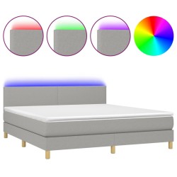 vidaXL Cama box spring con colchón tela y LED gris claro 180x200 cm