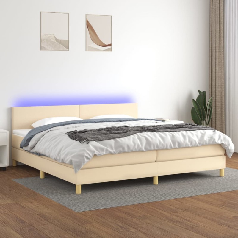 vidaXL Cama box spring con colchón y LED tela crema 200x200 cm vidaXL Cama box spring con colchón y LED tela crema 200x200 cm