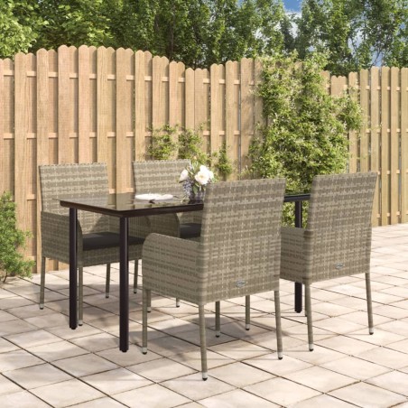 vidaXL Set comedor jardín 5 pzas y cojines ratán sintético negro gris