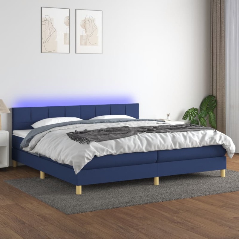 vidaXL Cama box spring con colchón y LED tela azul 200x200 cm vidaXL Cama box spring con colchón y LED tela azul 200x200 cm