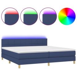 vidaXL Cama box spring con colchón y LED tela azul 200x200 cm
